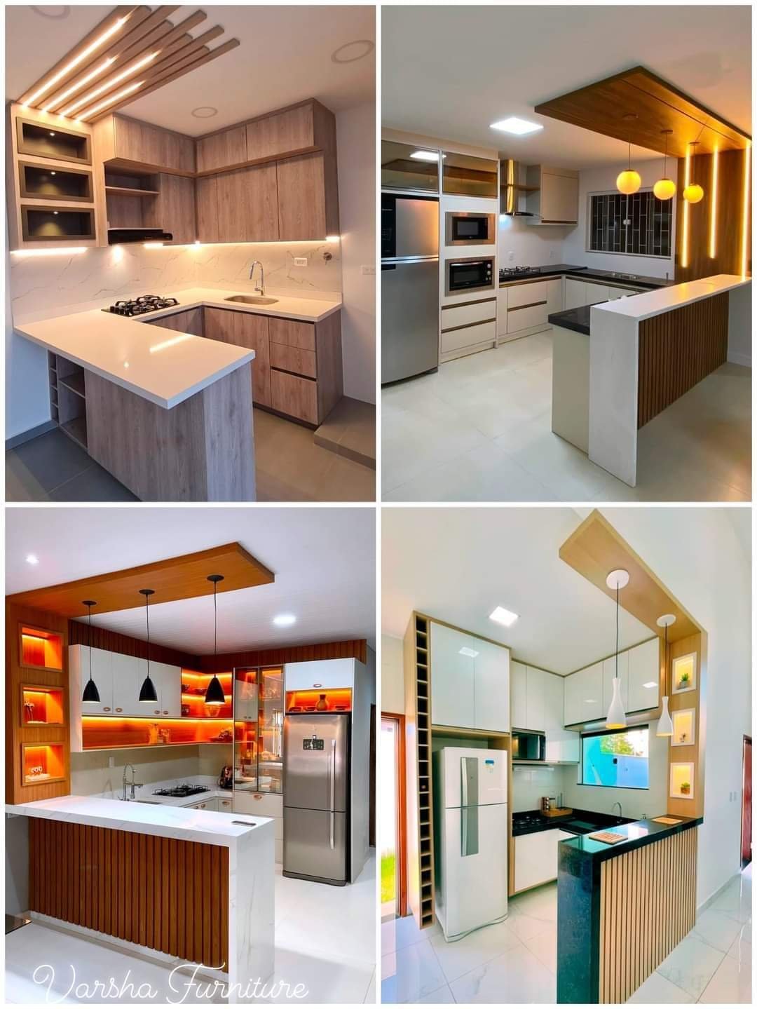 Modular kitchen interior with custom cabinets and lighting